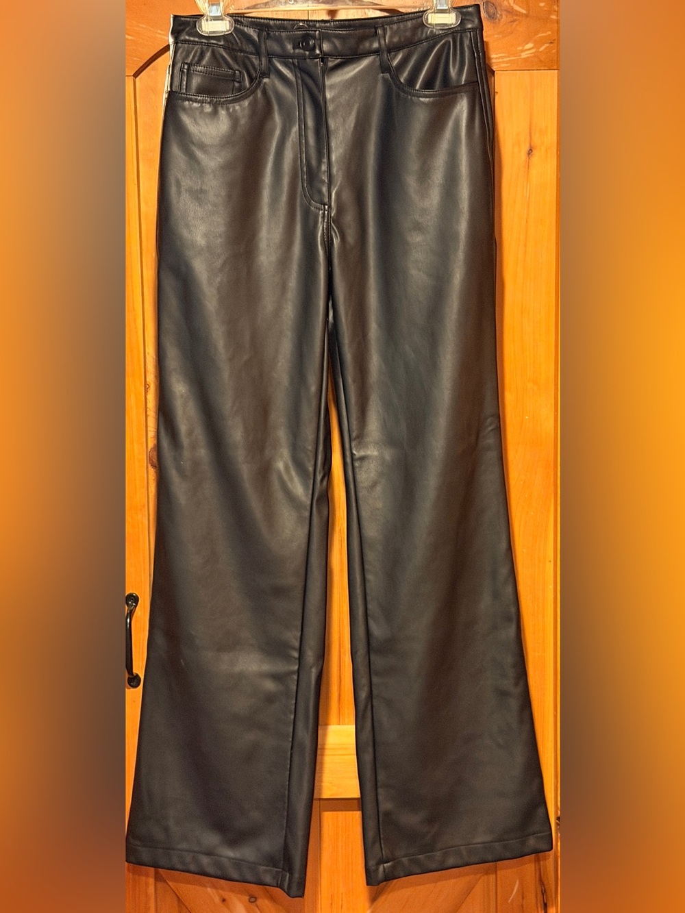 Black Tape_ Faux Leather Wide-Leg Pants in Black